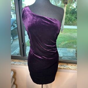 Honey and Rosie Eggplant Purple One-Shoulder Velour Mini Dress Size Medium
